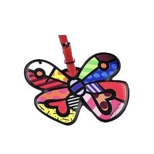Britto Giftcraft Butterfly Luggage Tag Red Strap Faux Leather Large New Sealed